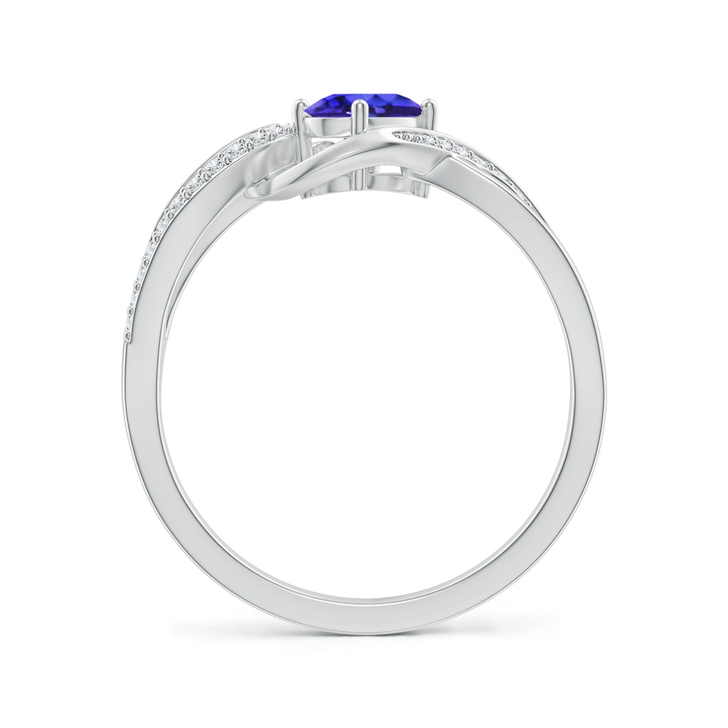6x4mm AAAA Solitaire Oval Tanzanite Twisted Ribbon Ring with Pavé Diamond Accents in White Gold Side-1