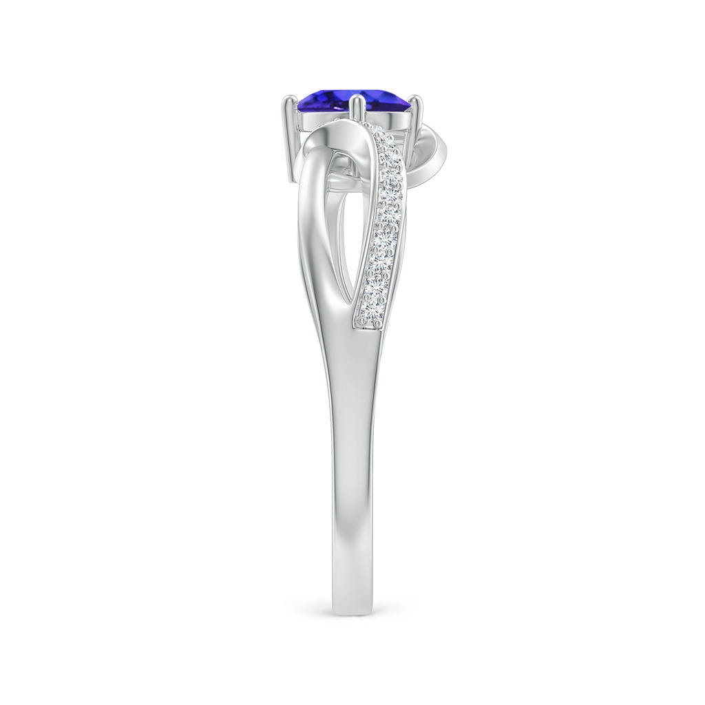 6x4mm AAAA Solitaire Oval Tanzanite Twisted Ribbon Ring with Pavé Diamond Accents in White Gold Side-2