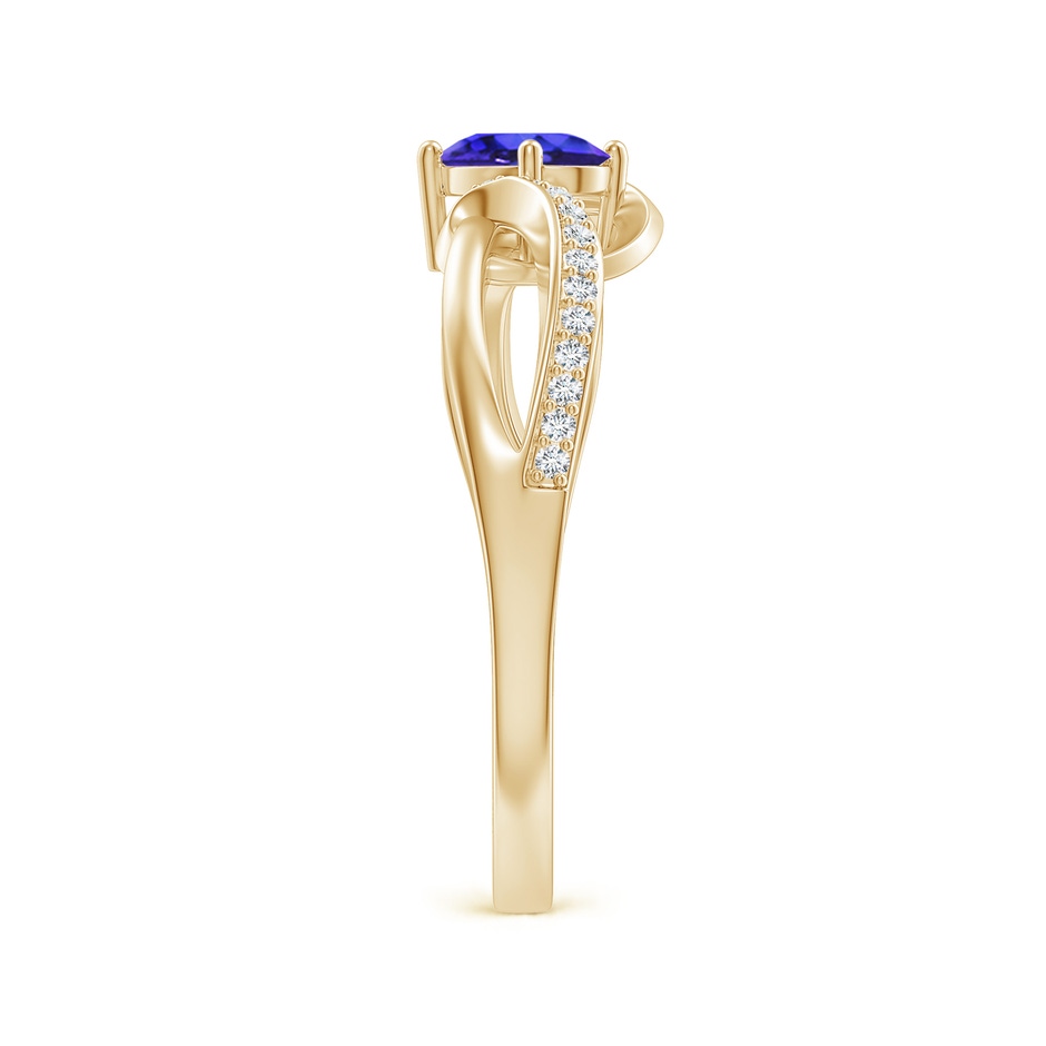 6x4mm AAAA Solitaire Oval Tanzanite Twisted Ribbon Ring with Pavé Diamond Accents in Yellow Gold side-2