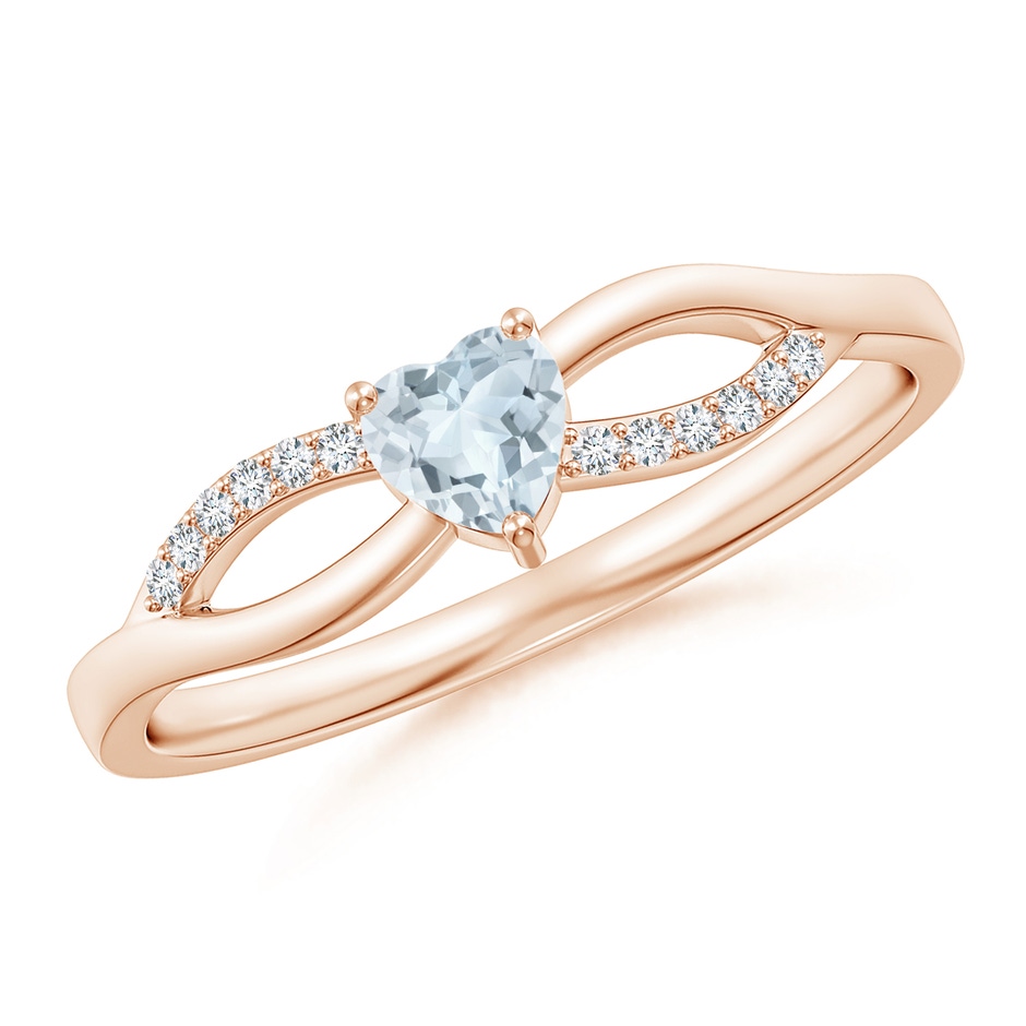 4mm A Solitaire Aquamarine Heart Promise Ring with Diamond Accents in Rose Gold 