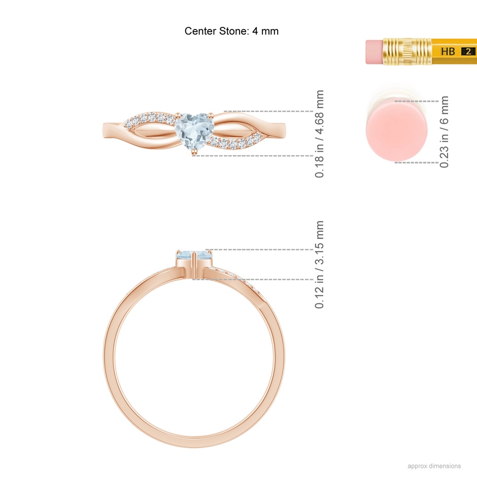 4mm A Solitaire Aquamarine Heart Promise Ring with Diamond Accents in Rose Gold ruler