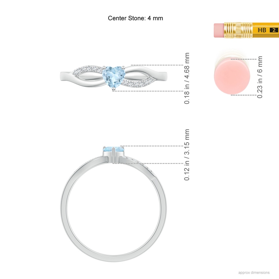 4mm AA Solitaire Aquamarine Heart Promise Ring with Diamond Accents in S999 Silver ruler