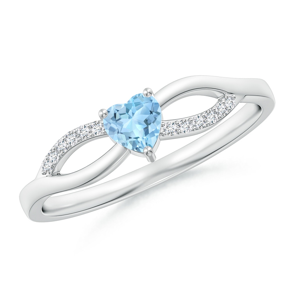 4mm AAA Solitaire Aquamarine Heart Promise Ring with Diamond Accents in S999 Silver 
