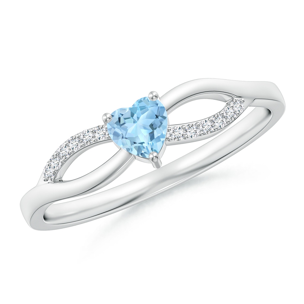 4mm AAA Solitaire Aquamarine Heart Promise Ring with Diamond Accents in White Gold