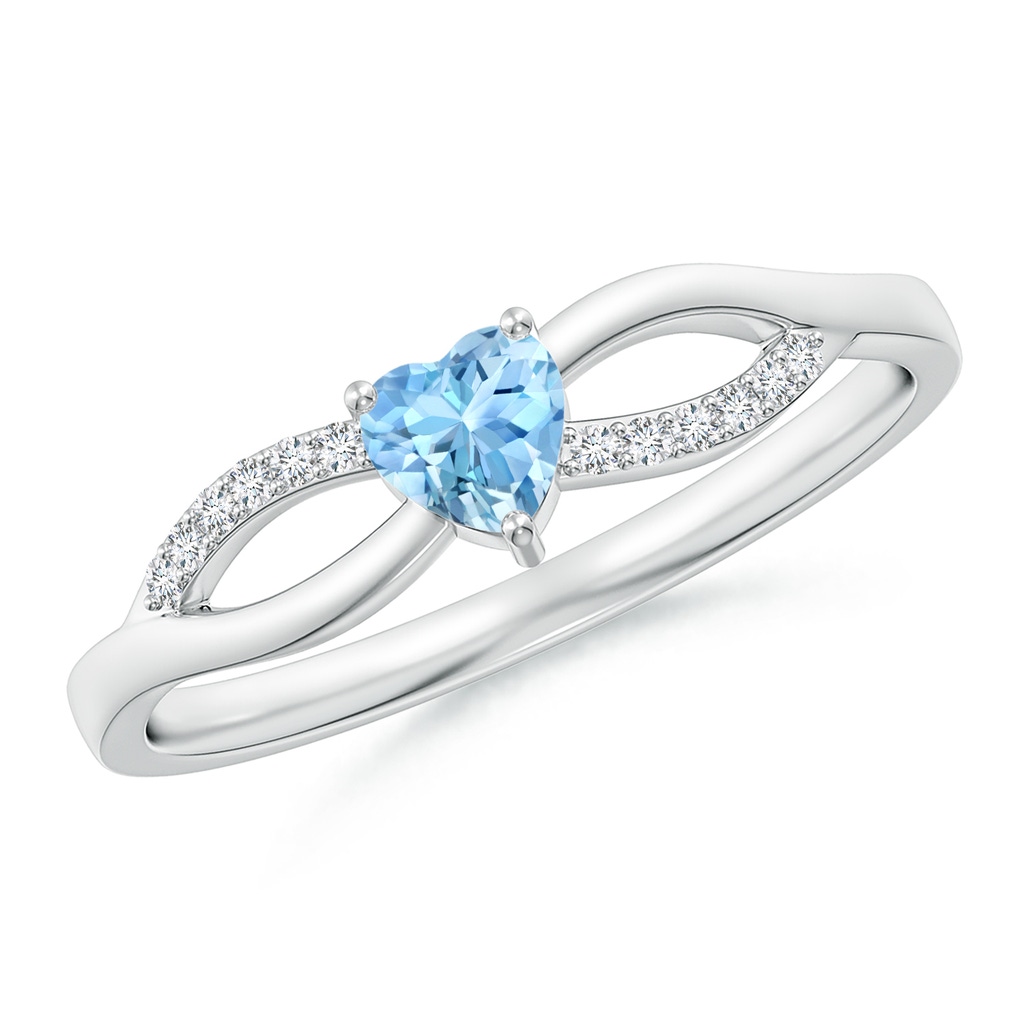 4mm AAAA Solitaire Aquamarine Heart Promise Ring with Diamond Accents in S999 Silver