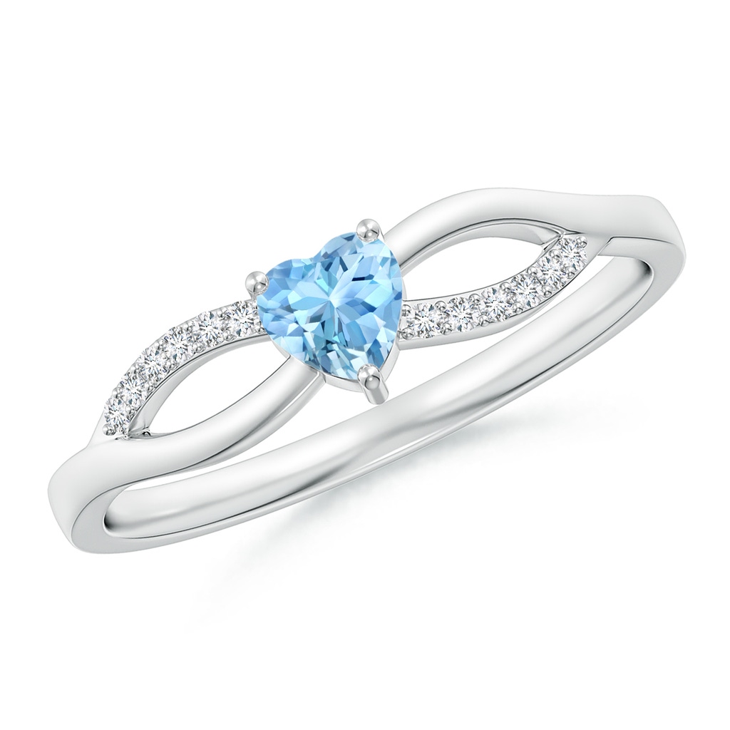 4mm AAAA Solitaire Aquamarine Heart Promise Ring with Diamond Accents in White Gold 