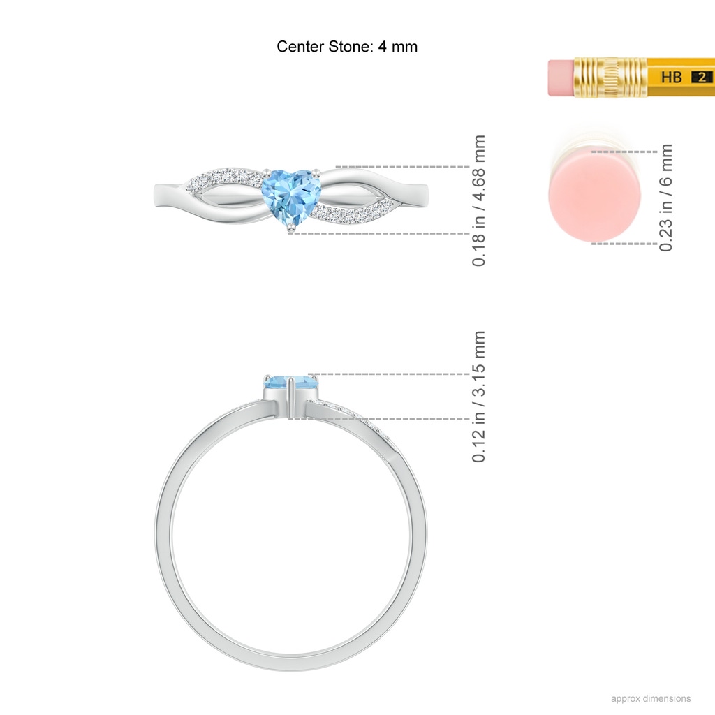 4mm AAAA Solitaire Aquamarine Heart Promise Ring with Diamond Accents in White Gold Ruler