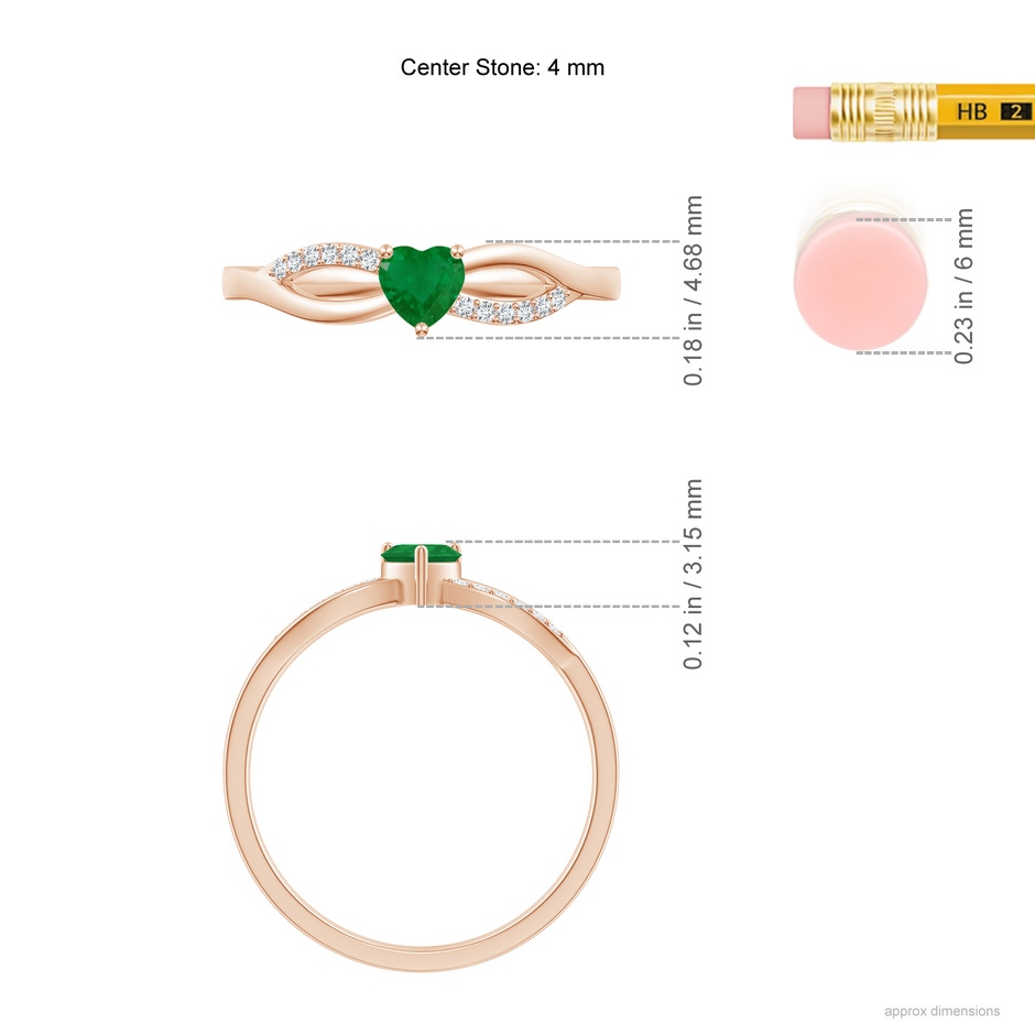 4mm A Solitaire Emerald Heart Promise Ring with Diamond Accents in Rose Gold ruler