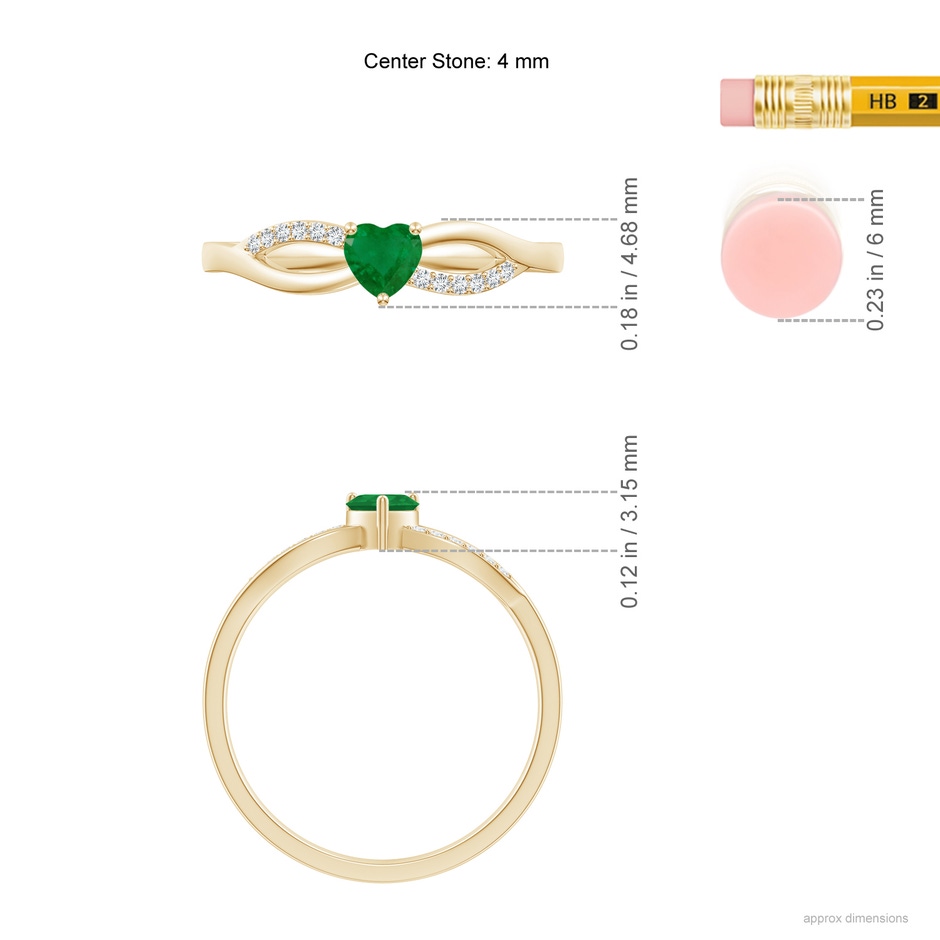 4mm A Solitaire Emerald Heart Promise Ring with Diamond Accents in Yellow Gold ruler