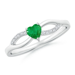 4mm AA Solitaire Emerald Heart Promise Ring with Diamond Accents in S999 Silver
