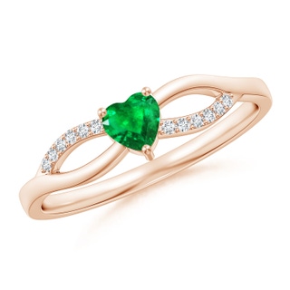 4mm AAA Solitaire Emerald Heart Promise Ring with Diamond Accents in Rose Gold