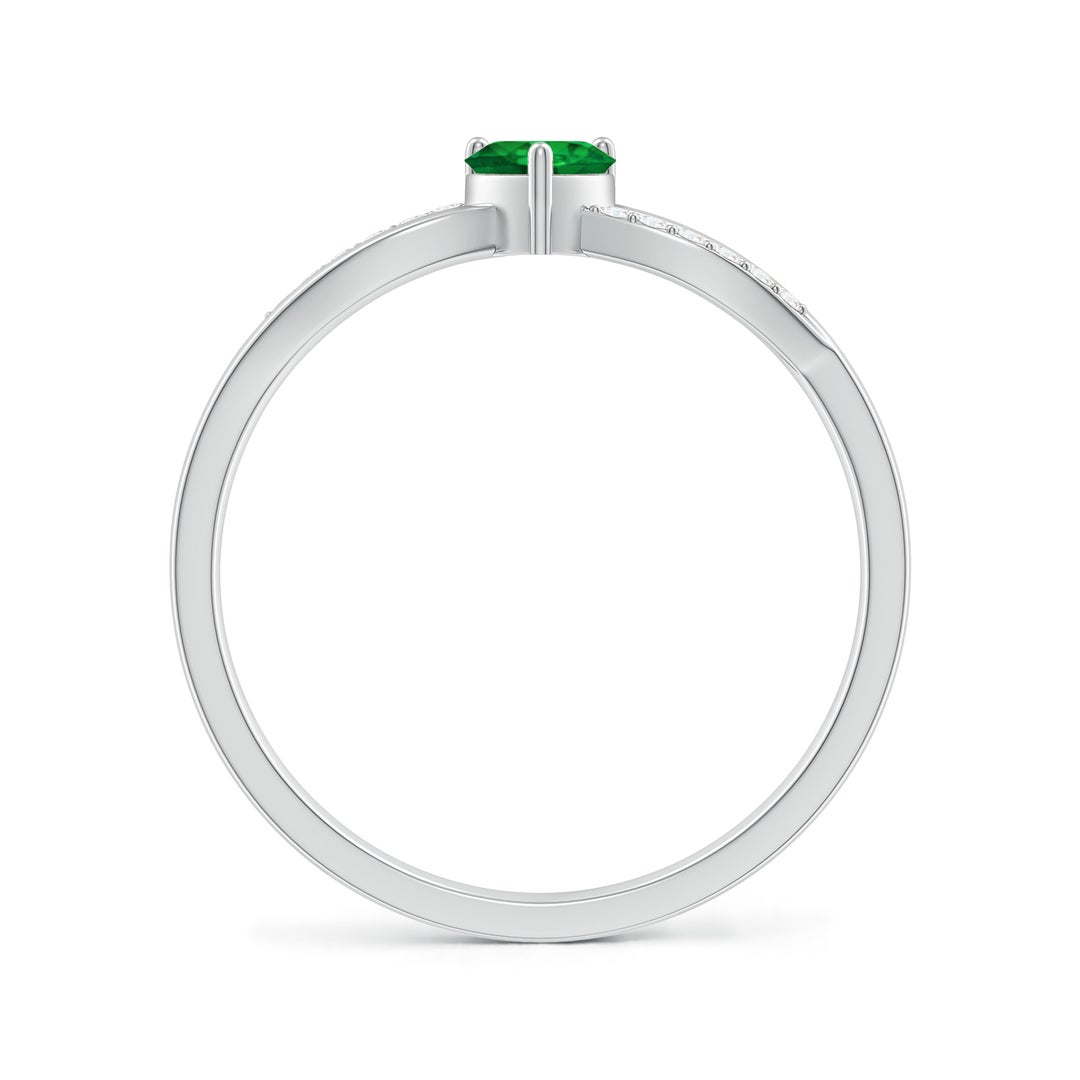 4mm AAA Solitaire Emerald Heart Promise Ring with Diamond Accents in White Gold - side 2