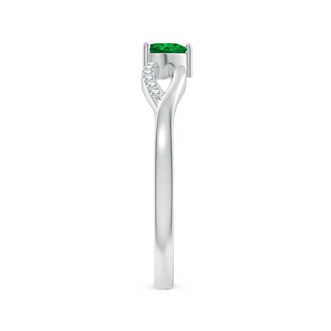 4mm AAA Solitaire Emerald Heart Promise Ring with Diamond Accents in White Gold - side 3