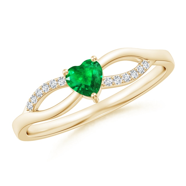 Pavé Set Emerald Hexagon Solitaire Ring with Milgrain | Angara