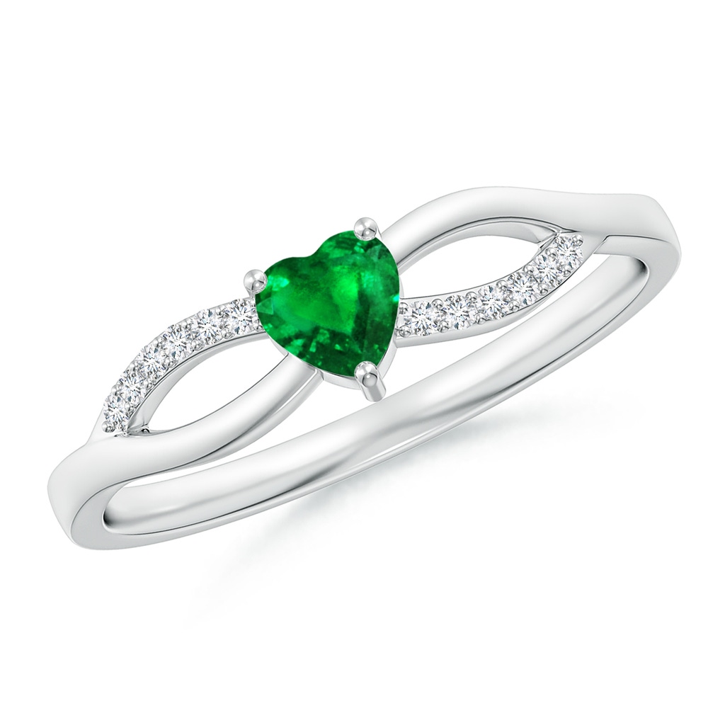 4mm AAAA Solitaire Emerald Heart Promise Ring with Diamond Accents in S999 Silver