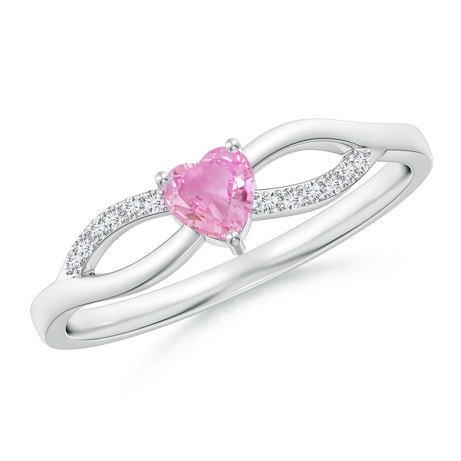 4mm A Solitaire Pink Sapphire Heart Promise Ring with Diamond Accents in S999 Silver 