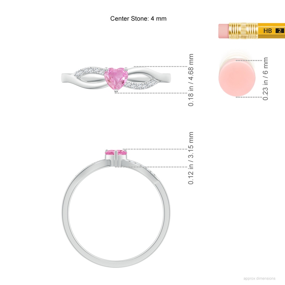 4mm A Solitaire Pink Sapphire Heart Promise Ring with Diamond Accents in S999 Silver ruler