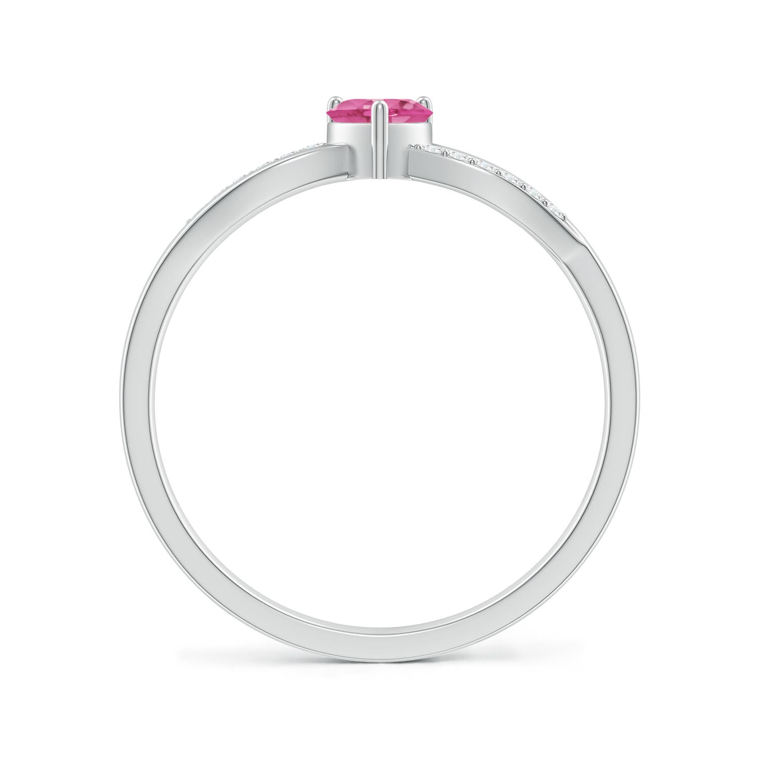 4mm AAA Solitaire Pink Sapphire Heart Promise Ring with Diamond Accents in White Gold - side 2