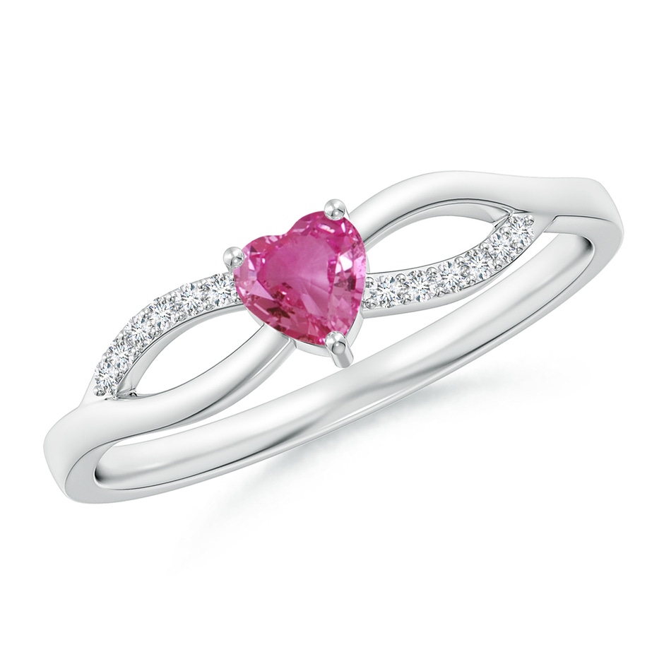 4mm AAAA Solitaire Pink Sapphire Heart Promise Ring with Diamond Accents in S999 Silver 