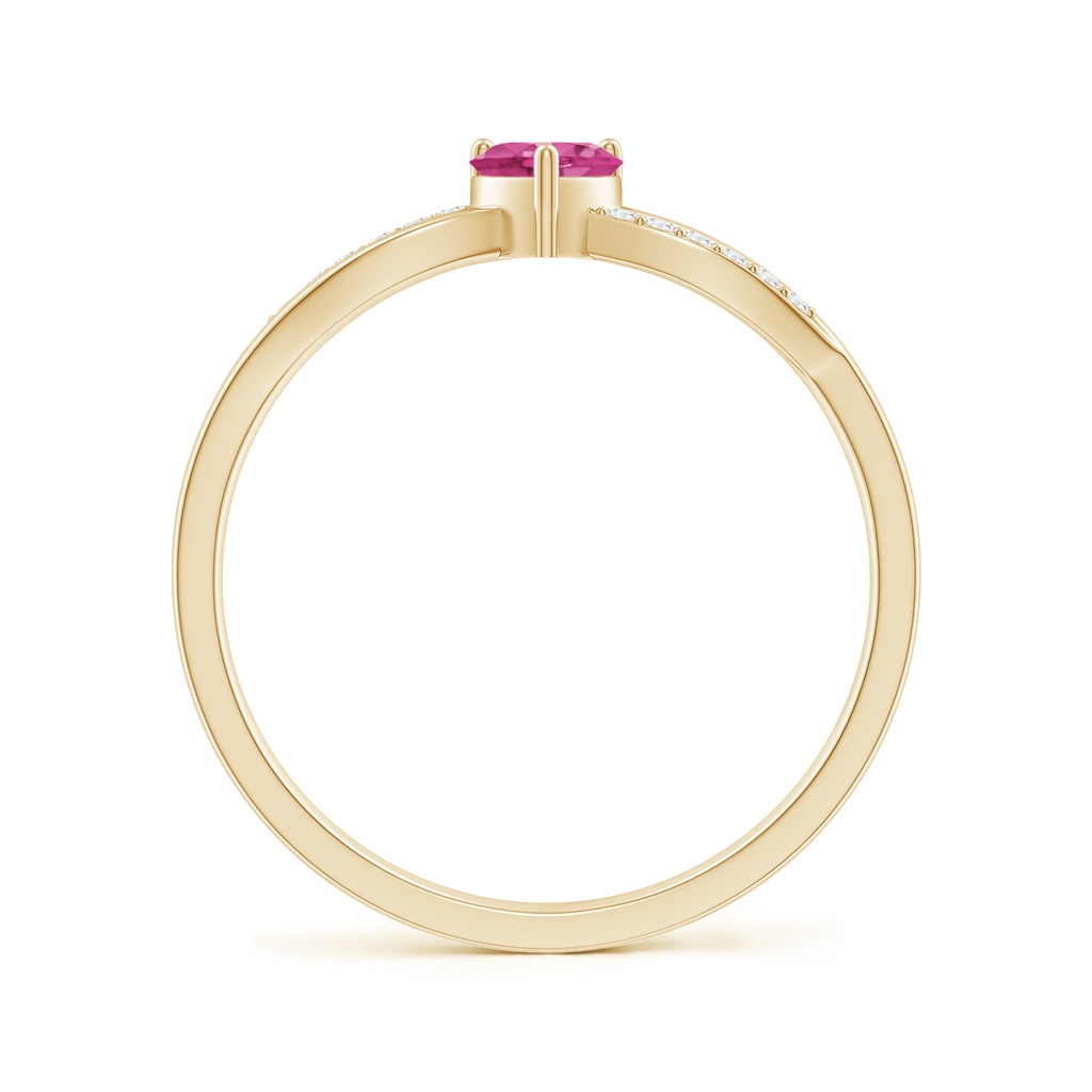 4mm AAAA Solitaire Pink Sapphire Heart Promise Ring with Diamond Accents in Yellow Gold - side 199