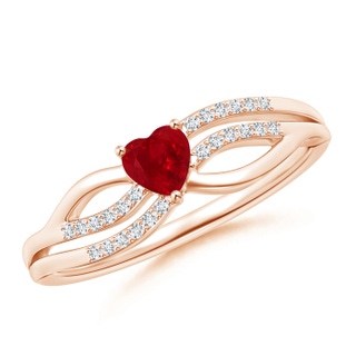 4mm AAA Solitaire Ruby Heart Promise Ring with Diamond Accents in Rose Gold