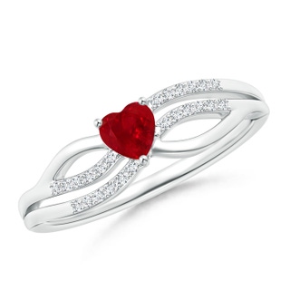4mm AAA Solitaire Ruby Heart Promise Ring with Diamond Accents in White Gold