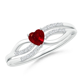 4mm AAAA Solitaire Ruby Heart Promise Ring with Diamond Accents in White Gold