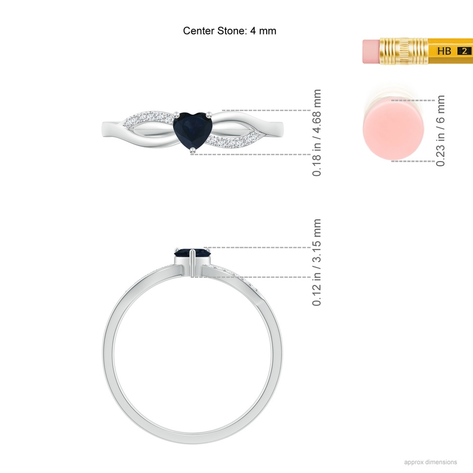 4mm A Solitaire Sapphire Heart Promise Ring with Diamond Accents in White Gold ruler