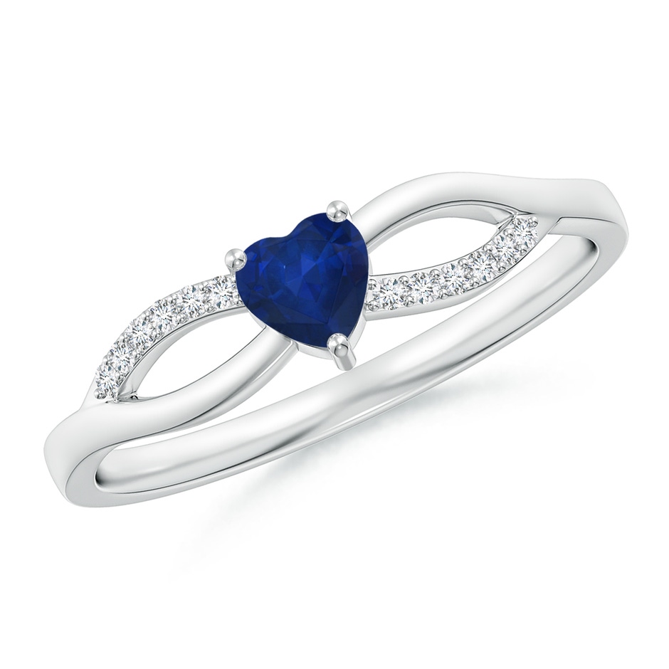 4mm AA Solitaire Sapphire Heart Promise Ring with Diamond Accents in S999 Silver 
