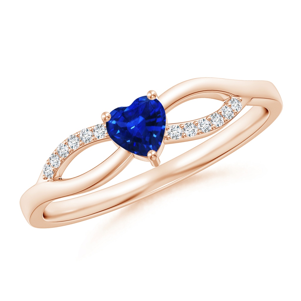 4mm AAAA Solitaire Sapphire Heart Promise Ring with Diamond Accents in Rose Gold