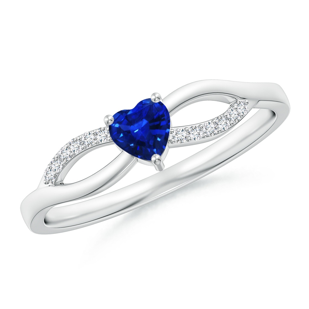 4mm AAAA Solitaire Sapphire Heart Promise Ring with Diamond Accents in S999 Silver