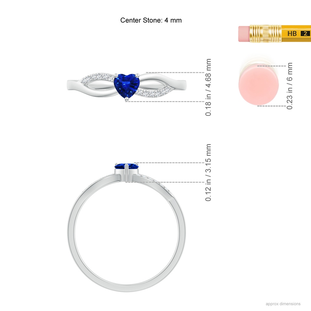 4mm AAAA Solitaire Sapphire Heart Promise Ring with Diamond Accents in White Gold Ruler