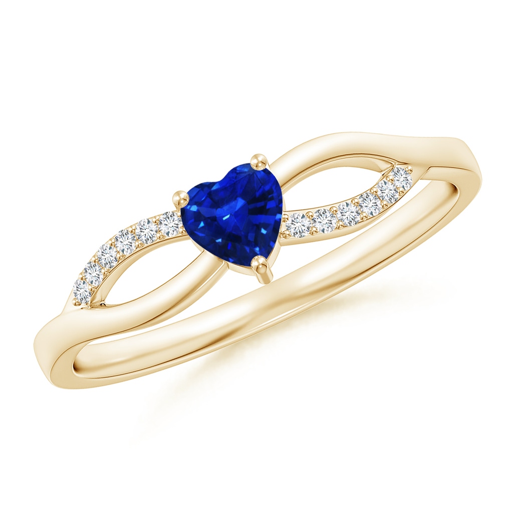 4mm AAAA Solitaire Sapphire Heart Promise Ring with Diamond Accents in Yellow Gold