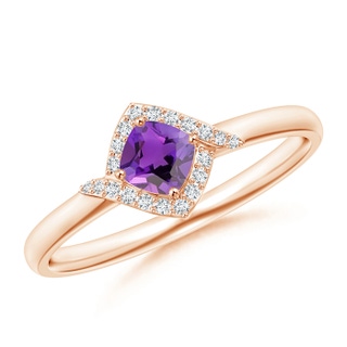 4mm AAA Cushion Amethyst and Diamond Halo Promise Ring in Rose Gold