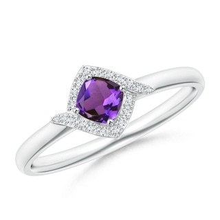 4mm AAAA Cushion Amethyst and Diamond Halo Promise Ring in White Gold