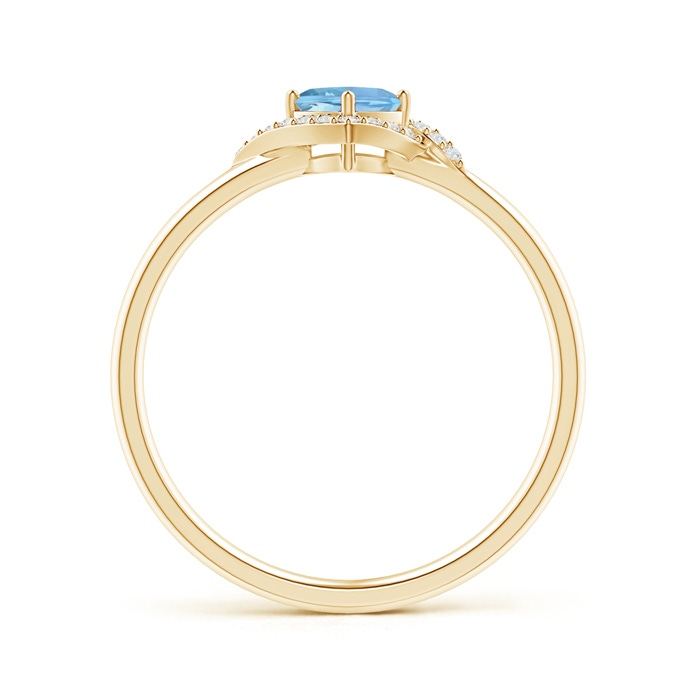 4mm AAAA Cushion Aquamarine and Diamond Halo Promise Ring in Yellow Gold Side-1
