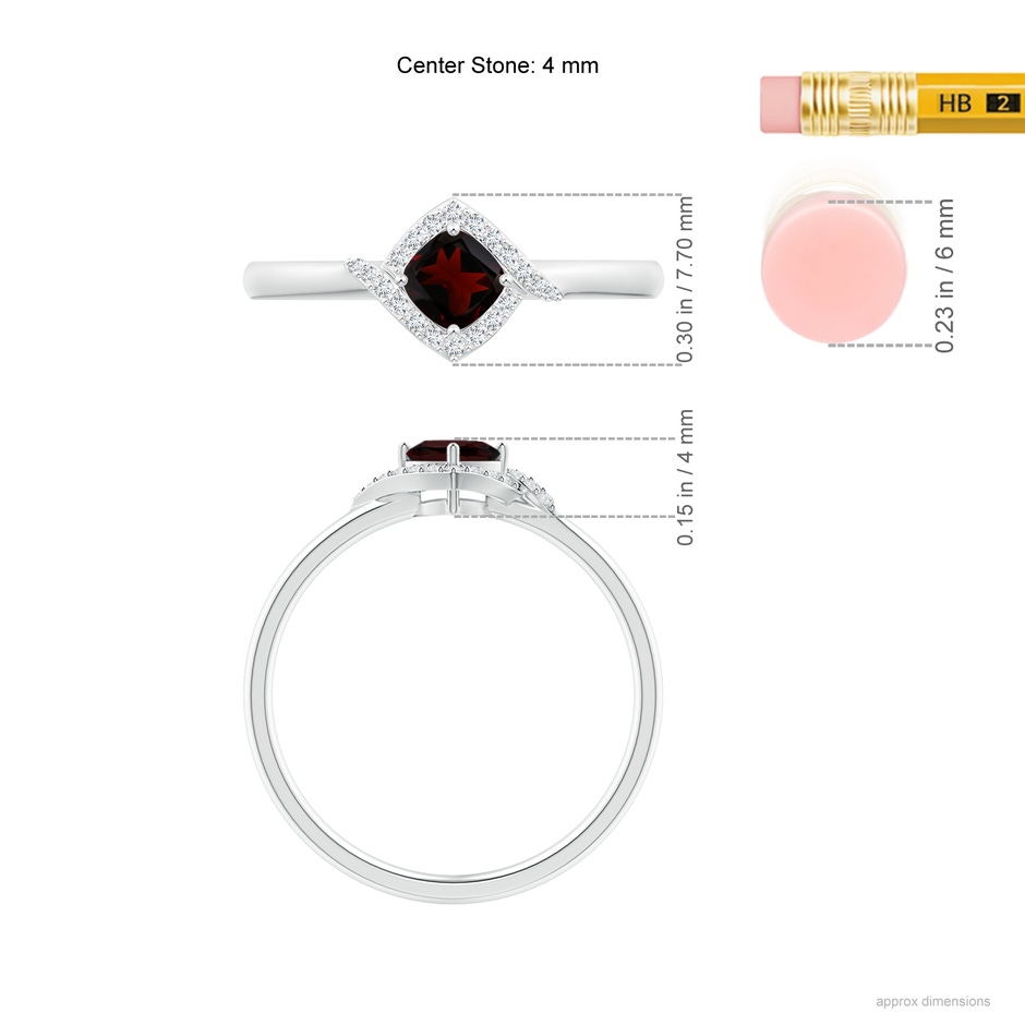 4mm A Cushion Garnet and Diamond Halo Promise Ring in S999 Silver ruler