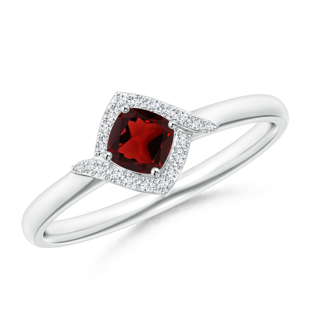 4mm AAA Cushion Garnet and Diamond Halo Promise Ring in White Gold