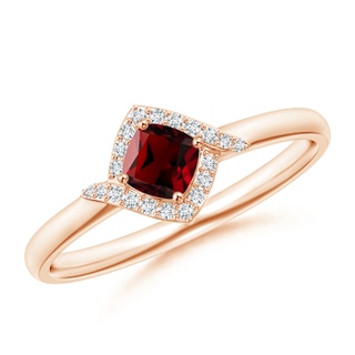 4mm AAAA Cushion Garnet and Diamond Halo Promise Ring in 9K Rose Gold