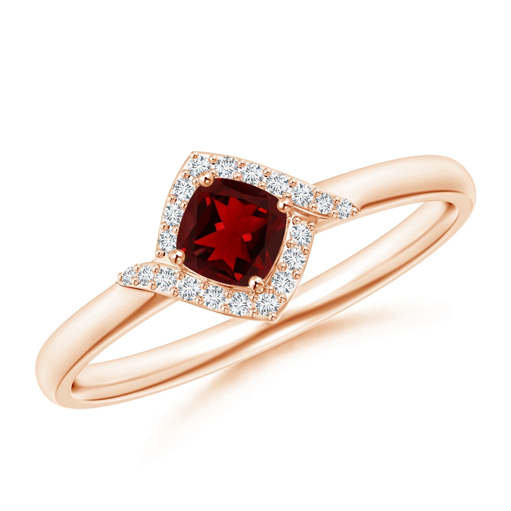 4mm AAAA Cushion Garnet and Diamond Halo Promise Ring in Rose Gold