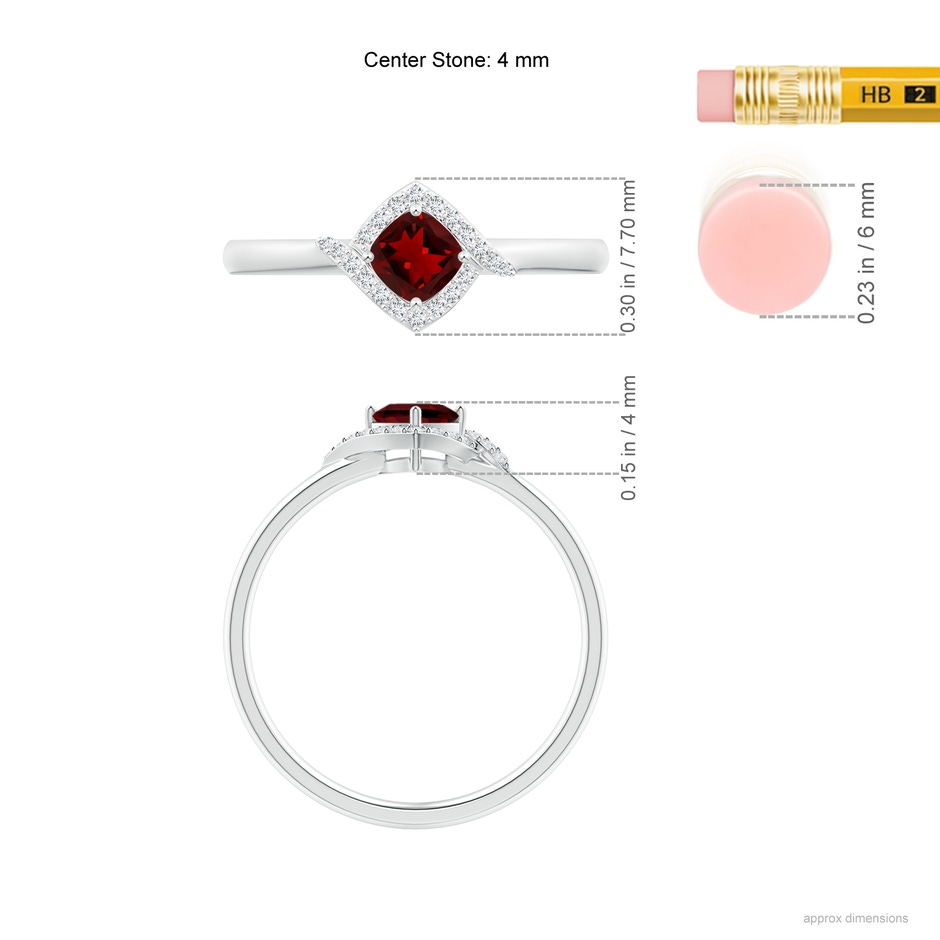 4mm AAAA Cushion Garnet and Diamond Halo Promise Ring in S999 Silver ruler
