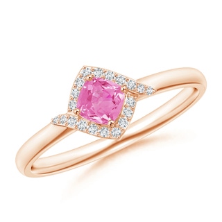 4mm AA Cushion Pink Sapphire and Diamond Halo Promise Ring in 9K Rose Gold