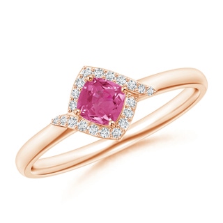 4mm AAAA Cushion Pink Sapphire and Diamond Halo Promise Ring in Rose Gold