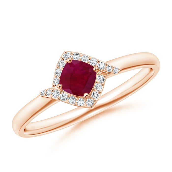Cushion Ruby and Diamond Halo Promise Ring