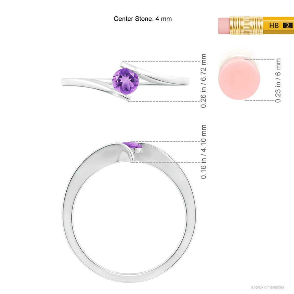 4mm A Bar-Set Solitaire Round Amethyst Bypass Ring in S999 Silver ruler
