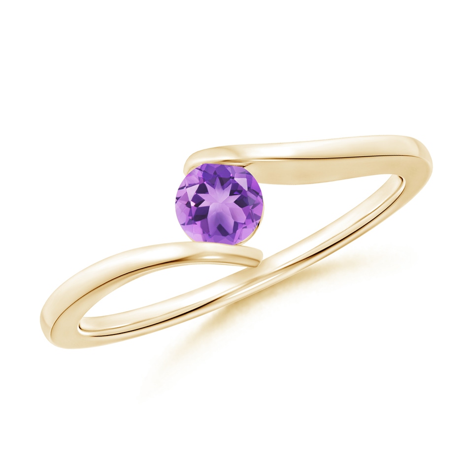 4mm A Bar-Set Solitaire Round Amethyst Bypass Ring in Yellow Gold 