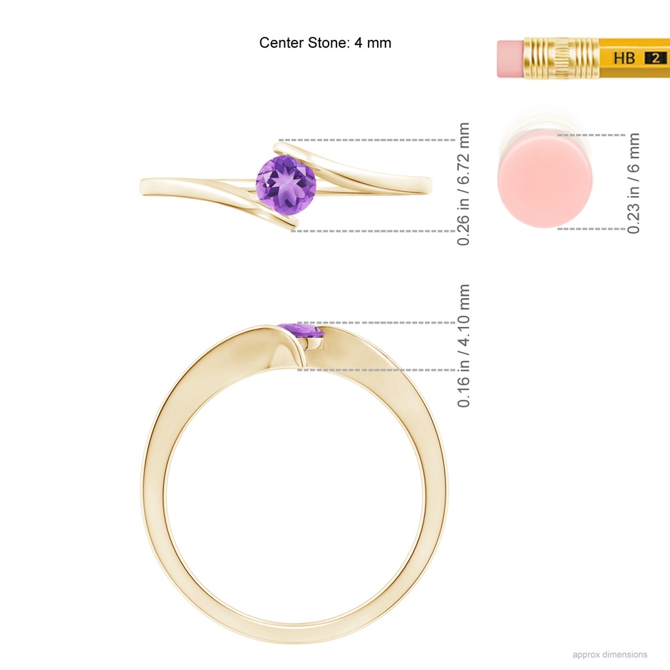 4mm A Bar-Set Solitaire Round Amethyst Bypass Ring in Yellow Gold ruler