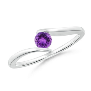 4mm AAA Bar-Set Solitaire Round Amethyst Bypass Ring in White Gold