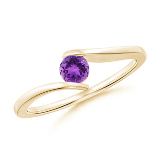 4mm AAA Bar-Set Solitaire Round Amethyst Bypass Ring in Yellow Gold