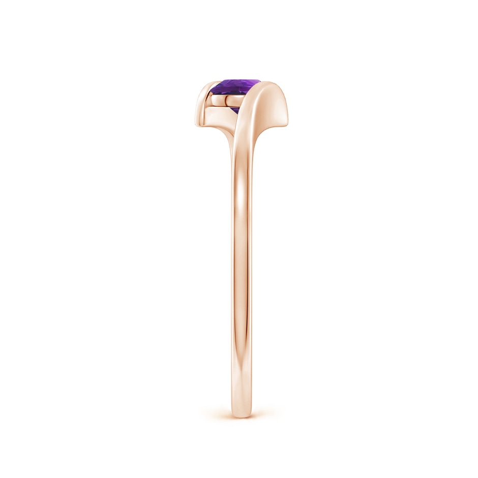 4mm AAAA Bar-Set Solitaire Round Amethyst Bypass Ring in 9K Rose Gold body-hand